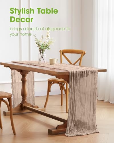 Pureegg 3 Pack Cheesecloth Table Runner 120 Inch Nude - Image 2