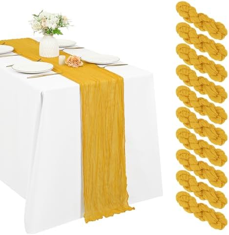 10 Pack Cheesecloth Table Runner 20 x 120 Inch, Gold by XLEUDTER