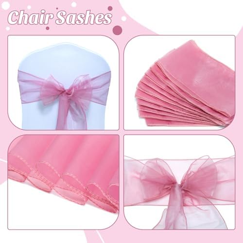 MDS Pack of 100 Organza Chair Sashes for Wedding & Event Décor – Dusty Pink - Image 4