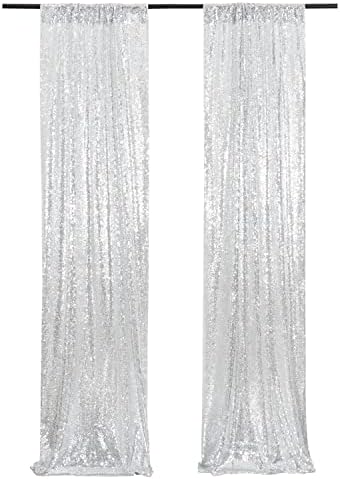 Poise3EHome Silver Sequin Backdrop Curtains,2ft x 8ft Sequin Photography Backdrop Curtain 2 Panels for Party Decoration by Poise3EHome