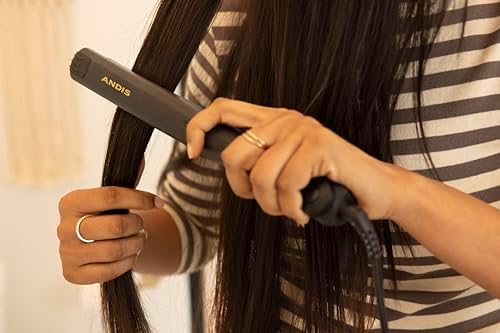Andis 67695 Professional Curved Edge, 1-inch 450ºF High Heat Tourmaline Nano-Ceramic Hair Flat Iron with Dual Voltage and Auto Shut-Off - Frizz-Free Ceramic Hair Straightener - Black/Gold - Image 2