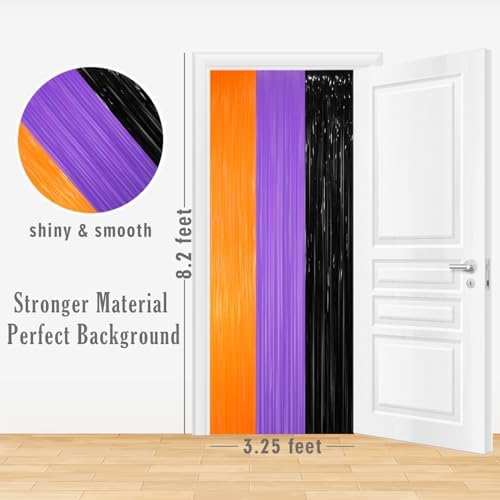 GOER 3.2 ft x 8.2 ft Metallic Tinsel Foil Fringe Curtains for Halloween Birthday Graduation New Year's Party Decorations(1 Pack,Black&Orange&Purple) - Image 3