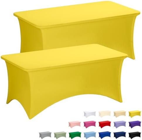 Fixwal 2 Pack 6FT Yellow Tablecloth Rectangle Spandex Fitted Table Cover by Fixwal