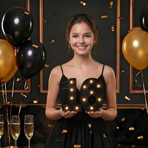 16th Birthday Decorations for Girls and Boys, Black Light-Up Number 16 Sign, Battery-Operated Illuminated Party Table Decoration Backdrop Wall Decor Sweet 16 Party Decorations ZJDZTK - Image 3