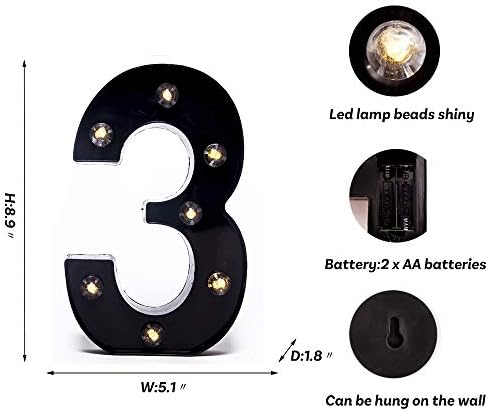 Foaky Black LED Marquee Number Lights Sign Light Up Marquee Number Lights Sign for Night Light Wedding Birthday Party Battery Powered Christmas Lamp Home Bar Decoration - Image 3