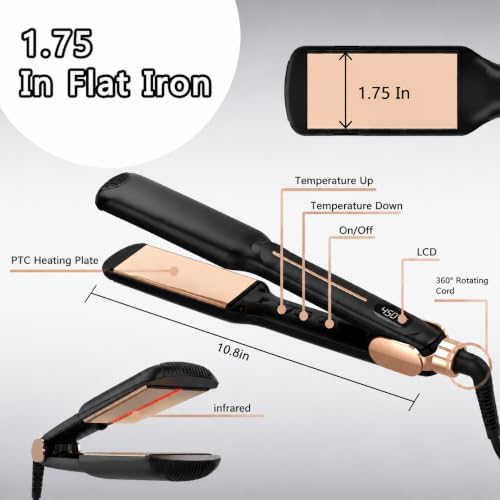 1.75" Titanium Flat Iron Hair Straightener for Women with Infrared - Image 6