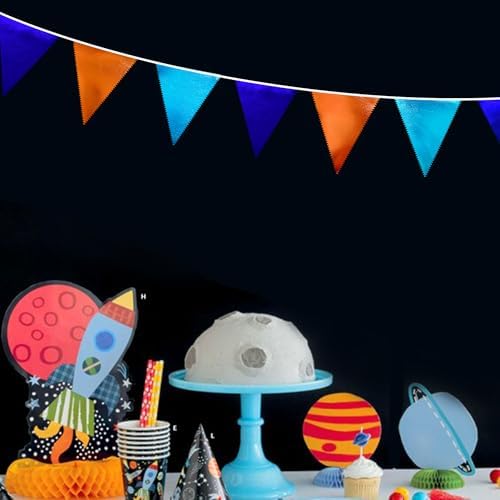 Orange Blue Party Decorations Metallic Fabric Triangle Pennant Flag Bunting Banner Garland for Birthday Baby Shower Graduation Bridal Shower Wedding Bachelorette Engagement Space Theme Party Supplies - Image 7
