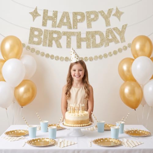 BEISHIDA Pre-Strung Glitter Champagne Happy Birthday Banner Party Decor - Image 4