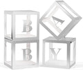 Voircoloria Baby Boxes with Letters, Silver, 4 Transparent Balloon Boxes by Voircoloria