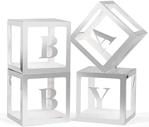 Voircoloria Baby Boxes with Letters, Silver, 4 Transparent Balloon Boxes by Voircoloria