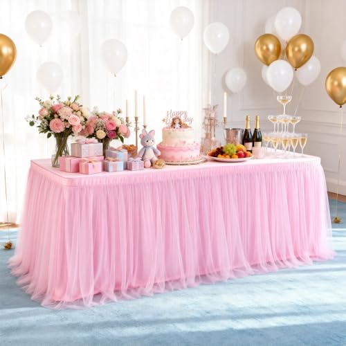 THARAHT Tulle Table Skirt 6FT 180CM Long for Rectangle Tables Round Tables Ruffle Desk Skirt for Princess Girls Birthday Party Cake Dessert Decorations Table Skirt by THARAHT