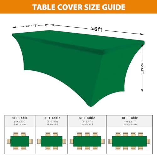 Eurmax USA 2-Pack Rectangular Fitted Spandex Table Covers 6ft Tablecloth Wedding Event Patio Table Decorations Stretch Table Cover for 6ft Folding Table (Emerald Green) - Image 4