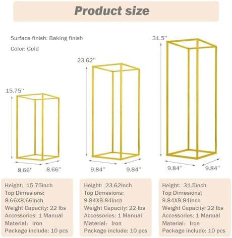 10 Pcs 15.75inch Gold Wedding Flower Vase Metal Column Flower Stand, Geometric Centerpieces Vase for Table, Home Party Wedding Decorations - Image 5