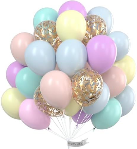 PartyWoo Pastel Rainbow Latex Helium Foil Balloons 66pcs 12 Inch by PartyWoo