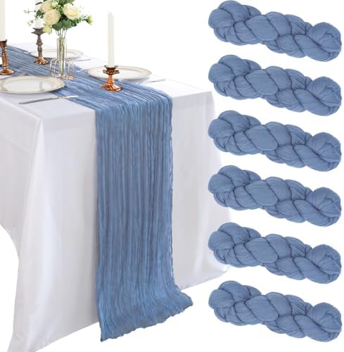6 Pack 10Ft Dusty Blue Cheesecloth Table Runner 23 x 120 Inch by CKIKU