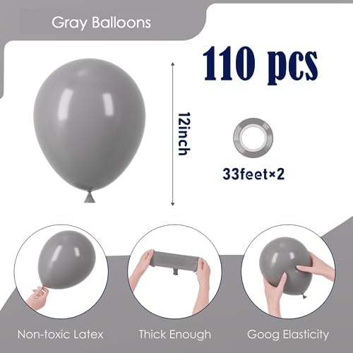 Voircoloria 110pcs Gray Latex Party Balloons, 12inch - Image 2