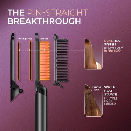 TYMO Flat Iron Hair Straightener Brush 2 in 1, 200M Ions Ceramic Hot Comb - Image 4