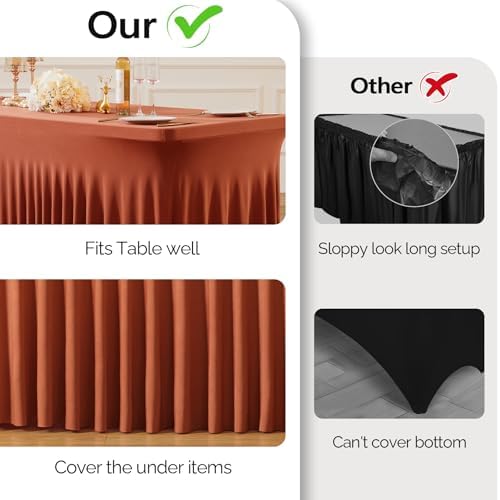 Wish Care 6 Pack Rust Spandex Table Clothes for 8 Foot Rectangle Tables, 8FT Wrinkle Free Fitted Tablecloths Ruffles Design Table Cloth for Party, Banquet, Wedding and Events - Image 7