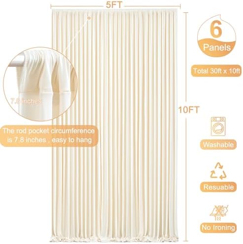6 Panels Champagne Backdrop Curtain for Parties Wedding Baby Shower Wrinkle Free Photo Curtains Backdrop Drapes Fabric Decoration for Bridal Shower 30ft(W) x 10ft(H) - Image 5