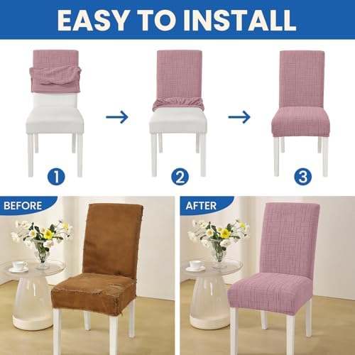 Super Stretch Chair Covers for Dining Chairs Set of 4, Pink - Image 6