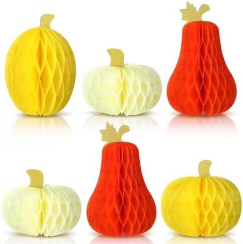 Fourluoo 6 Pcs Fall Pumpkin Table Decor, Pumpkin Honeycomb Centerpiece by Fourluoo