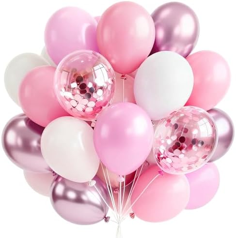 PartyWoo Pink and White Balloons 66pcs 12 Inch Light Pink White Balloons by PartyWoo