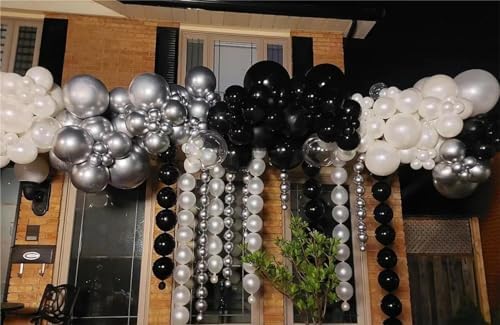 MEBAY Black Silver Balloons Garland Arch Kit, 146Pcs Latex Balloons Different Sizes 18 12 10 5 Inch for Party Decorations, Wedding Backdrop, Birthday, Graduation - Image 6