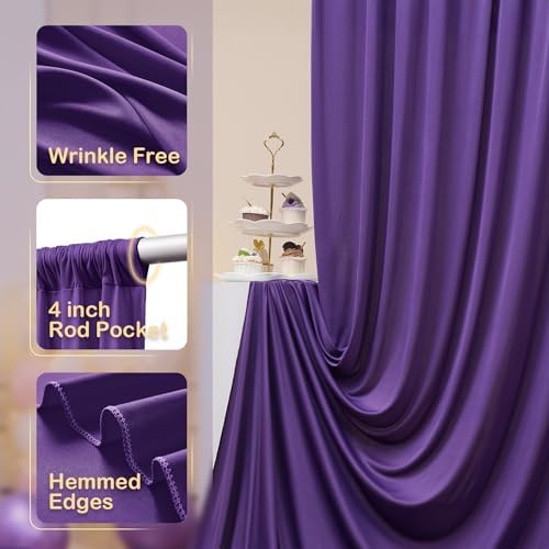 Wrinkle Free Purple Backdrop Curtains for Parties, Purple Photo Curtains Backdrop Drapes 2 Panels Back Drop Cloth Draping for Wedding Birthday Photography Background Decor,10ftx10ft - Image 2