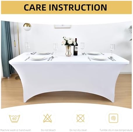 2-Pack 4ft White Spandex Table Covers for Rectangular Folding Tables - Wrinkle Resistant Stretch Tight Table Cloths - Ultimate Fitted Table Protector for Parties, Banquet, and Wedding - Image 6