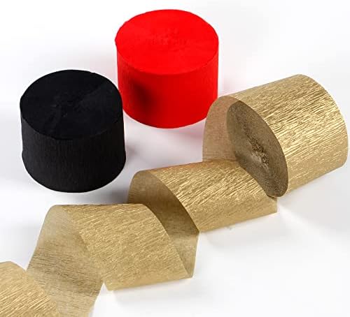 Red-Black Gold Casino-Theme Party-Decorations Streamers - 9 Rolls Graduation Wedding Birthday Baby Bridal Shower Crepe Tissue Paper Streamer Garland Decor Panduola - Image 5