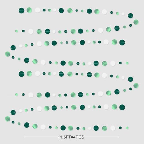 46 Ft Sage Green Party Decorations Metallic Sage Green White Polka Dots Garlands Hanging Paper Circle Dots Streamer for Birthday Engagement Graduation Wedding Party Decorations Supplies - Image 2
