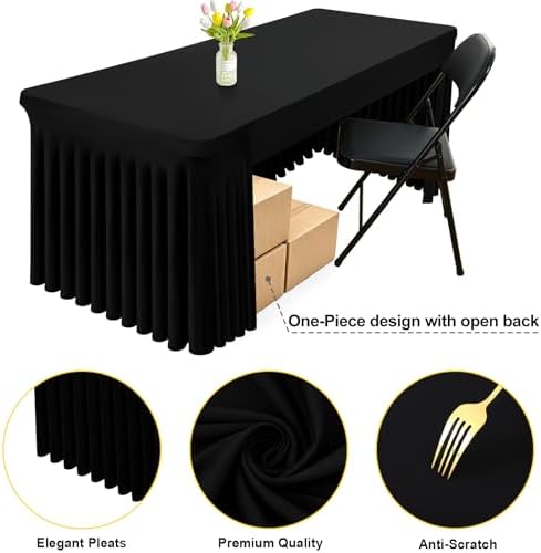 Smiry Spandex Open Back Tablecloth,Elastic Fitted Stretch Tablecloth for 4FT Rectangle Tables,Waterproof Washable Table Cover Skirt for Outdoor, Wedding, Banquet & Parties (Black, 48Lx24Wx30H Inch) - Image 5
