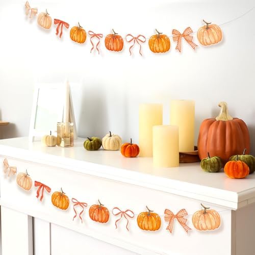 Oudain 2 Pack Pumpkin Banner 6.56 Ft, Orange Paper Bow Fall Thanksgiving - Image 3