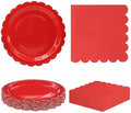 HEIPINIUYE 50 Pcs Red Paper Plates and Napkins Party Supplies Include 7'' Red Scalloped Plates and 6.5'' Paper Napkins Disposable Tableware Set for Dinner Wedding Birthday Party (Serves 25) by HEIPINIUYE