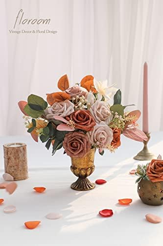 Floroom Artificial Flowers 25pcs Real Looking Burnt Orange Ombre Colors Foam Fake Roses with Stems for DIY Wedding Bouquets Bridal Shower Floral Centerpieces Party Tables Home Decorations - Image 2