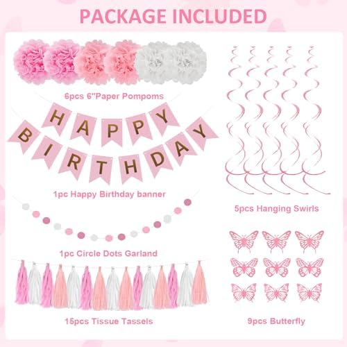 Pink Birthday Party Decorations Women Girls Birthday Party Supplies - Image 2