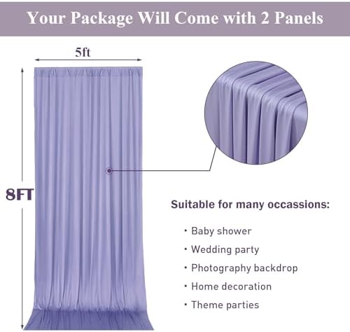 10x8 ft Wrinkle Free Lavender Light Purple Backdrop Curtain Drapes, Polyester Wedding Curtains Party Background for Baby Shower Birthday Parties - Image 5