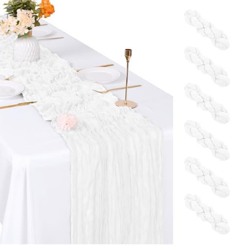 6 Pack White Cheesecloth Table Runner, 17 x 108 inch, Semi Sheer Boho Cheese Cloth Fabric Table Runner Bulk for Wedding, Birthday, Party, Holiday, Home Decor (White) by ACSUIT