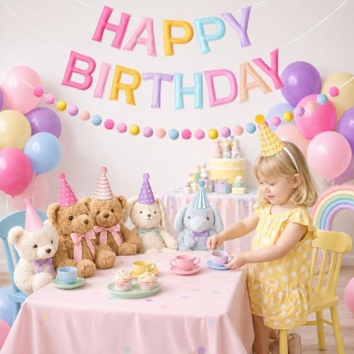 Kriyokiaa Pastel Rainbow Happy Birthday Banner Set with Party Hats - Image 6