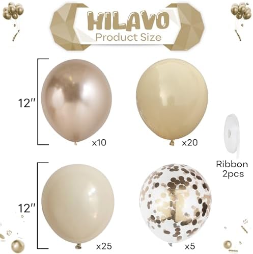 Beige and Champagne Gold Balloon Set, 60Pcs 12 Inch Nude Cream Retro White Sand Balloons with Metallic Champagne Gold Confetti Latex Balloons for Birthday Wedding Baby Bridal Shower Party Decorations - Image 2