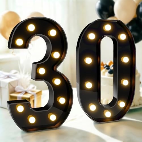 Pooqla 30th Birthday Decorations for Men, Large Black Light Up Numbers by Pooqla