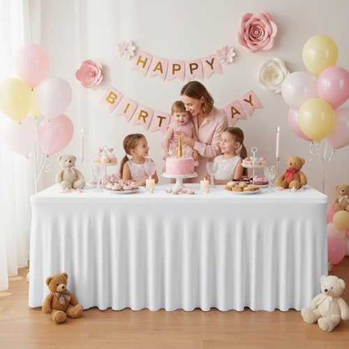 White Spandex Table Covers 6ft Rectangle Table Skirts for Party 2 Pack - Image 2