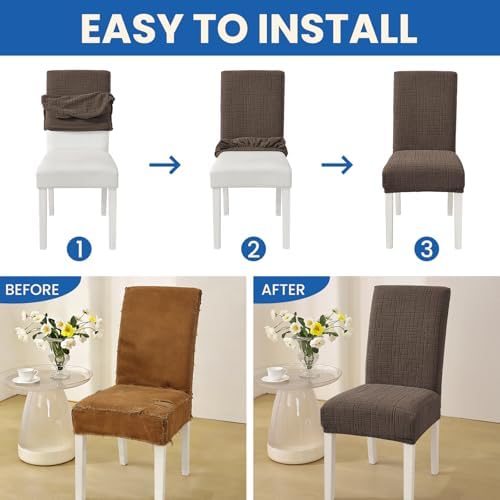 Super Stretch Chair Covers for Dining Chairs Set of 2, Light Brown - Image 6