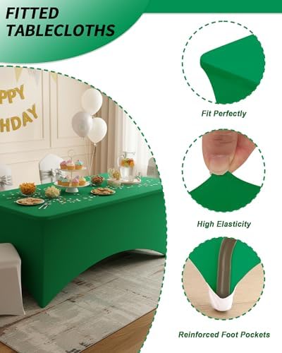Fixwal 2 Pack 6FT Green Tablecloth Rectangle Spandex Fitted Table Cover - Image 4