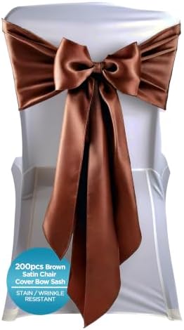 Leading Linens 200 pcs Brown 108"x8" Satin Bow Sash Chair Cover Decoration by LeadingLinens