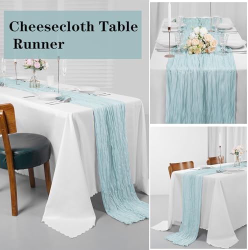 Bailarina 12 Pack Cheesecloth Table Runner 17x108 Inch Long Gauze Cheese Cloth 9ft Wrinkled Sheer Table Runner for Wedding Reception Birthday Party Table Decoration (Light Blue) - Image 6