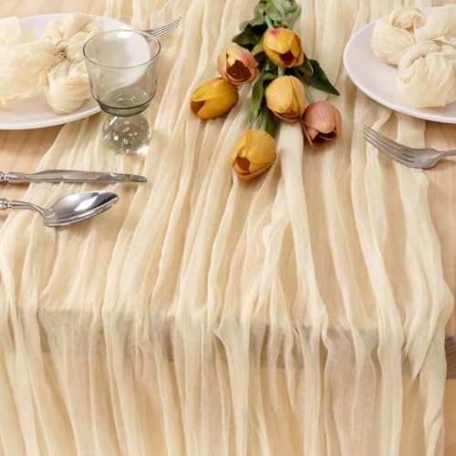 Cheesecloth Table Runner Beige Cream Fall Wedding Table Runner 10ft, 3 Pack - Image 3