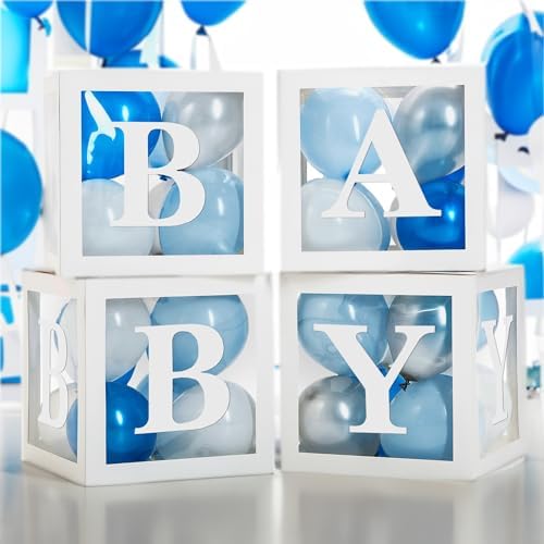 44-Pc Baby Shower Boxes & Balloons, Gender Reveal - Classic White & Blue - Image 2