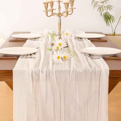 Cheesecloth Table Runner White Fall Boho Wedding Birthday Party Home Decor - Image 2