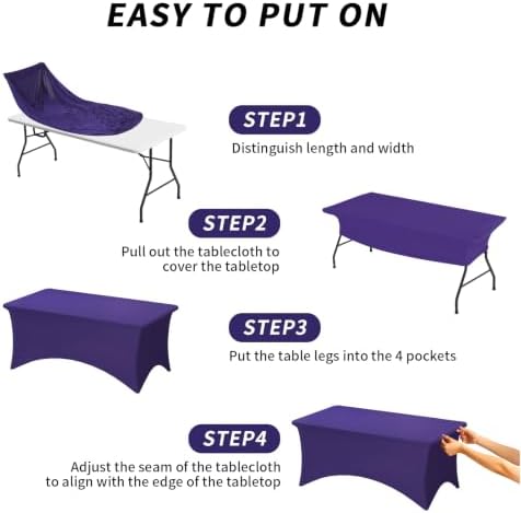 Fixwal 3 Pack 6FT Purple Tablecloth Rectangle Spandex Fitted Table Cover - Image 5